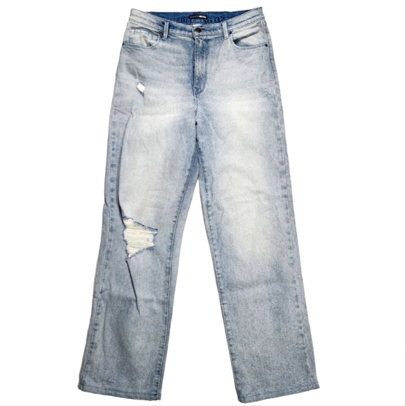 Fashion Nova Size 11 Wide Leg Mid Rise Jeans Light Blue Distressed - Picture 1 of 3